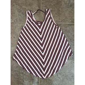 Art Class Large 10/12 Pink Striped Swing Flowy Tank Top Curved Hem Chevron Print